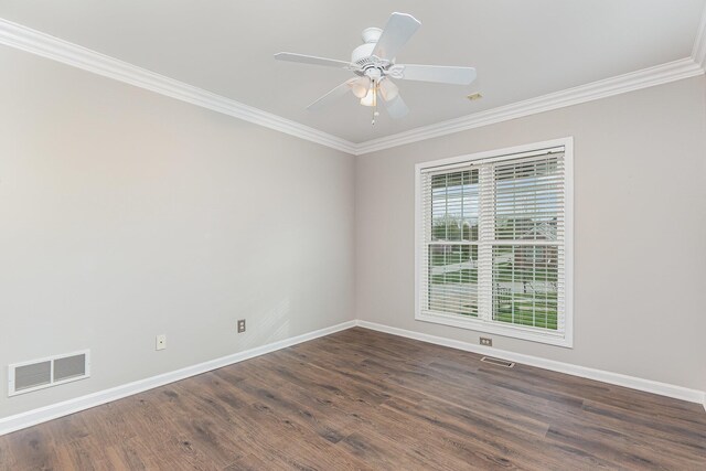 2600 Sunningdale Pl E, La Grange, KY 40031 - empty room with baseboards, crown molding, dark wood-style flooring, and a ceiling fan