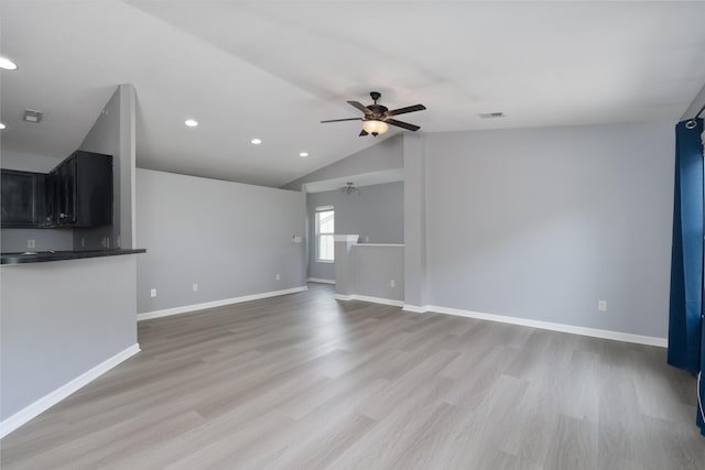 2387 Ambrato Way Unit 2-307, Covington, KY 41017 - unfurnished living room with a ceiling fan, recessed lighting, light wood-style flooring, baseboards, and lofted ceiling