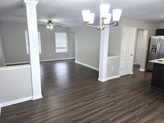 2964 Holly Hill Dr, Burlington, KY 41005 - interior space featuring baseboards, dark wood finished floors, and ceiling fan with notable chandelier