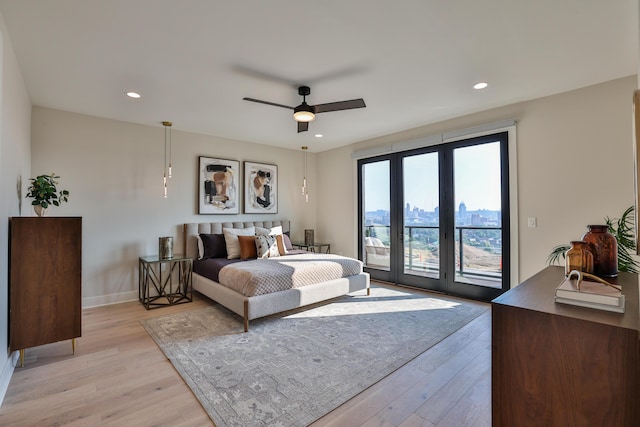 1200 Vistapointe Dr, Covington, KY 41011 - bedroom with access to outside, light wood-style floors, recessed lighting, and a ceiling fan