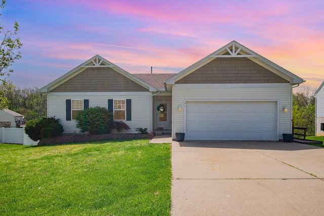 47 Nicole Dr, Independence, KY 41051 - ranch-style house with concrete driveway, a front lawn, and a garage