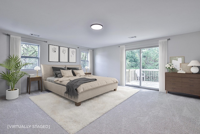 carpeted bedroom with access to exterior and multiple windows