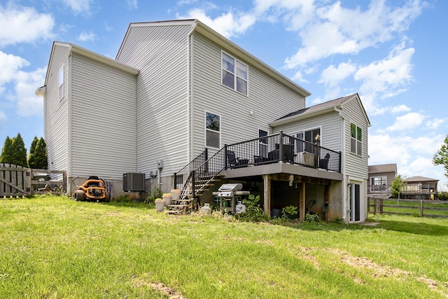 850 Stablewatch Dr, Independence, KY 41051 - back of house with a wooden deck, stairway, and central AC