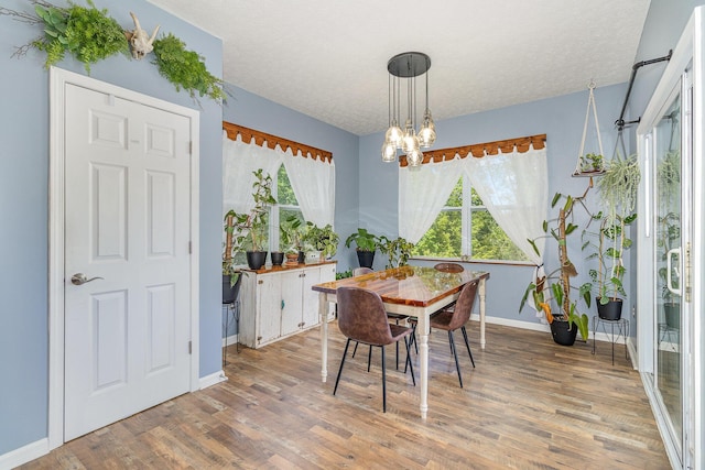 850 Stablewatch Dr, Independence, KY 41051 - dining area with a chandelier, baseboards, wood finished floors, and a textured ceiling