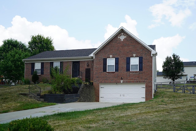 view of front of house with a garage, brick siding, and driveway
