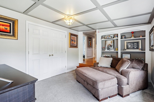 214 Clifton Ave, Newport, KY 41071 - carpeted living room featuring built in features and coffered ceiling