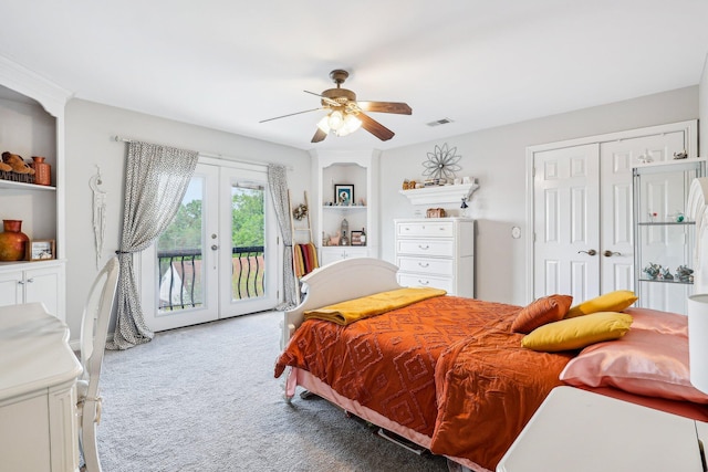 214 Clifton Ave, Newport, KY 41071 - carpeted bedroom with access to exterior, a closet, a ceiling fan, and french doors