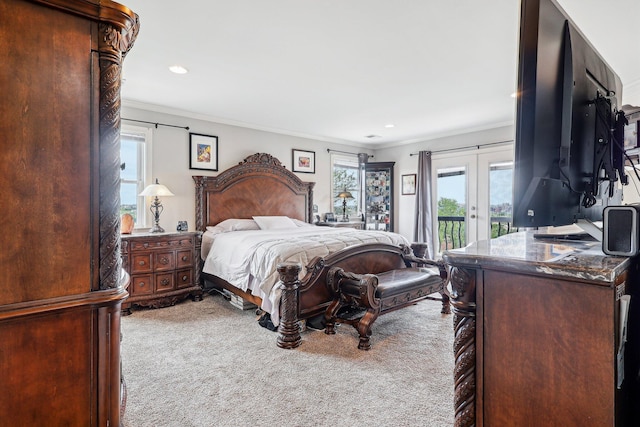 214 Clifton Ave, Newport, KY 41071 - carpeted bedroom with access to exterior, ornamental molding, multiple windows, french doors, and recessed lighting