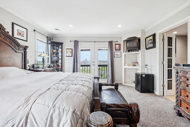 214 Clifton Ave, Newport, KY 41071 - carpeted bedroom with french doors, access to outside, ornamental molding, recessed lighting, and baseboards