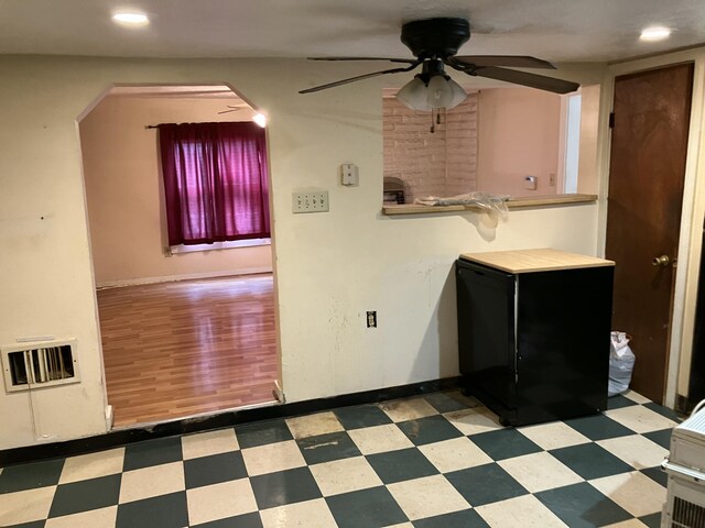 4910 Fowler Creek Rd, Covington, KY 41017 - kitchen featuring tile patterned floors, a ceiling fan, recessed lighting, baseboards, and refrigerator