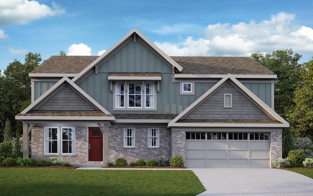 10997 Dairybarn Ln, Alexandria, KY 41001 - craftsman-style home with a front lawn, brick siding, concrete driveway, board and batten siding, and a garage