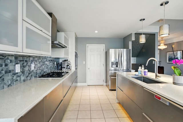 516 Western Ave, Covington, KY 41011 - kitchen with appliances with stainless steel finishes, a sink, decorative backsplash, light tile patterned floors, and modern cabinets