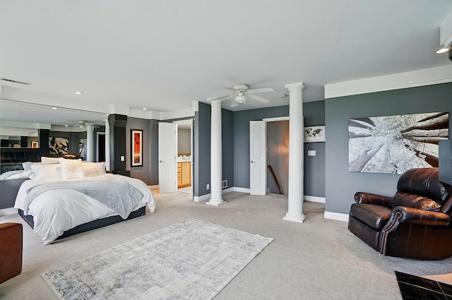 516 Western Ave, Covington, KY 41011 - bedroom featuring ornate columns, light carpet, baseboards, and recessed lighting