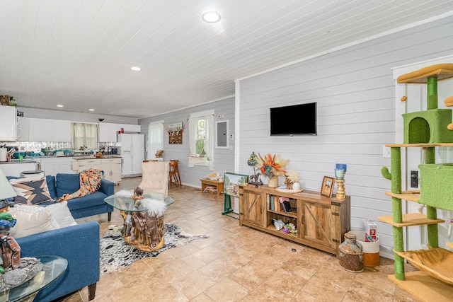 7595 Willow Lenoxburg Rd, Foster, KY 41043 - living area with wood walls and recessed lighting