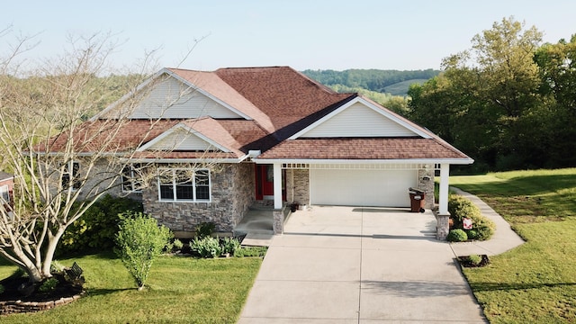 410 Links View Dr, Butler, KY 41006 - view of front facade with an attached garage, a front lawn, driveway, and a shingled roof