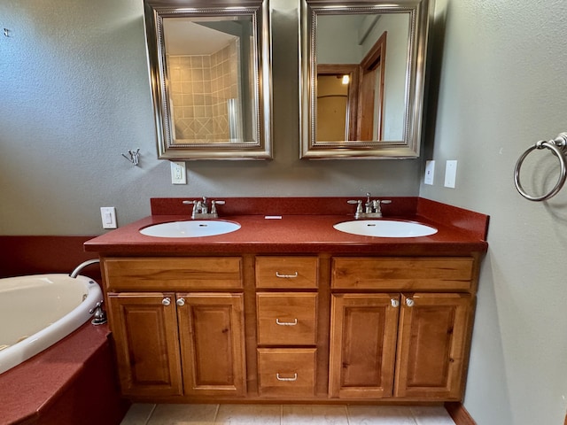 410 Links View Dr, Butler, KY 41006 - bathroom featuring double vanity, a bath, and tile patterned flooring