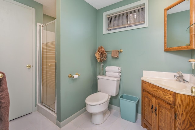 1051 Arden Dr, Villa Hills, KY 41017 - full bathroom featuring a stall shower, toilet, vanity, baseboards, and tile patterned floors