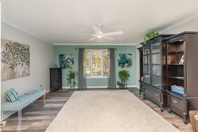 1051 Arden Dr, Villa Hills, KY 41017 - sitting room with ceiling fan, ornamental molding, wood finished floors, and baseboards