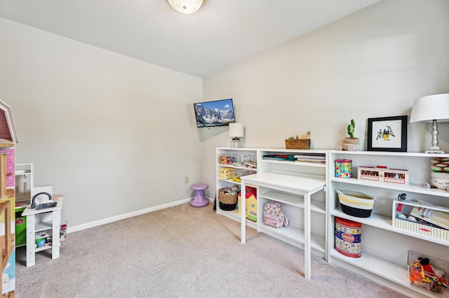 playroom with carpet and baseboards