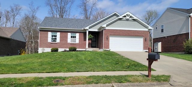 6403 Arabian Dr, Independence, KY 41051 - view of front of home with driveway, brick siding, a front yard, and a garage