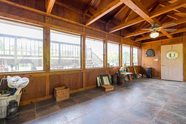 335 Fernwood Dr, Williamstown, KY 41097 - sunroom / solarium featuring stone tile floors and wood walls