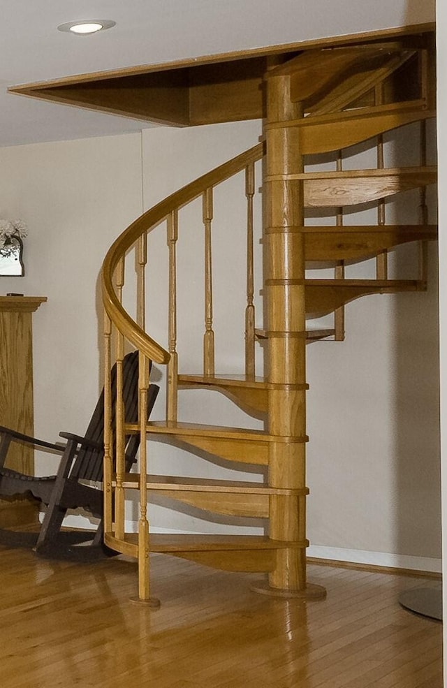 335 Fernwood Dr, Williamstown, KY 41097 - staircase featuring wood finished floors and baseboards