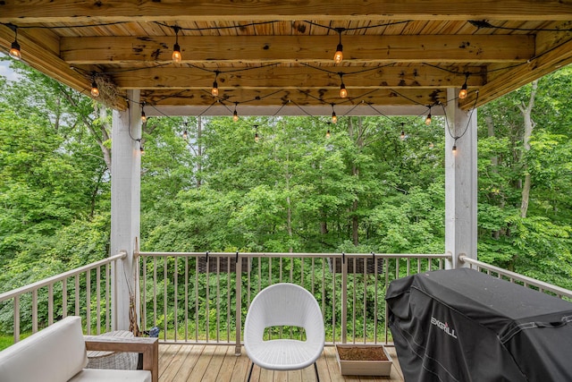 2263 Piazza Rdg, Covington, KY 41017 - wooden deck with grilling area and a view of trees