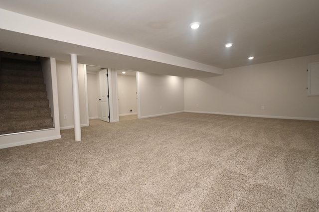 529 Stevenson Rd, Erlanger, KY 41018 - finished basement with light colored carpet, recessed lighting, baseboards, and stairs