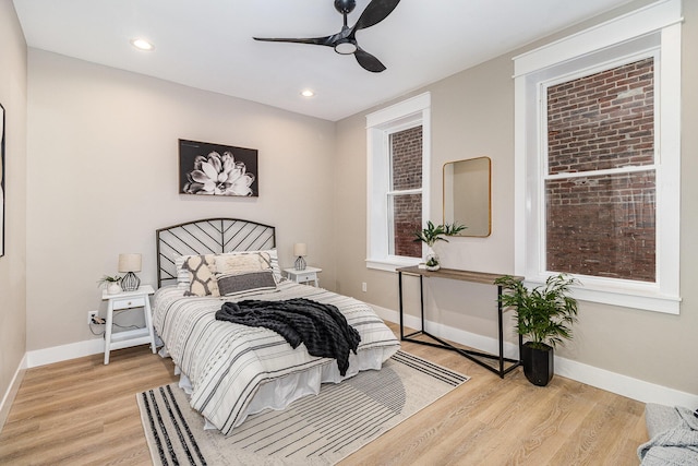 1102 Lee St, Covington, KY 41011 - bedroom featuring light wood-style flooring, baseboards, ceiling fan, and recessed lighting