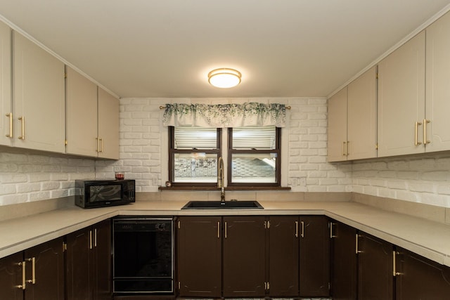1101 Mckinney Ave, Dayton, KY 41074 - kitchen with a sink, black appliances, light countertops, and dark brown cabinets