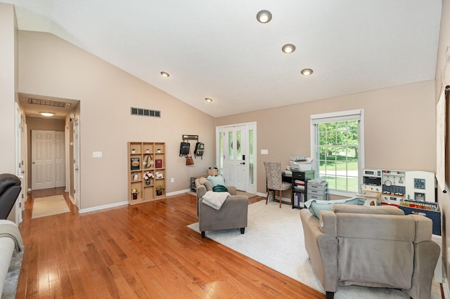 37 Pinhook Pl, Crittenden, KY 41030 - living area featuring light wood-type flooring, recessed lighting, baseboards, and high vaulted ceiling