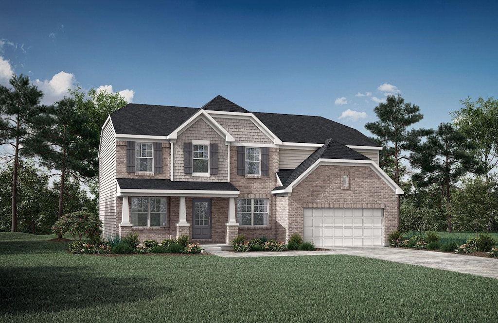 7745 E Timber Creek Dr, Alexandria, KY 41001 - craftsman house with concrete driveway, a front yard, brick siding, and a shingled roof