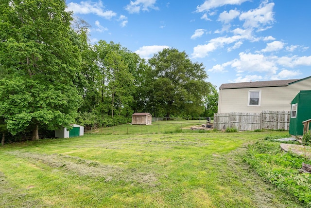 view of yard featuring a storage unit and an outbuilding