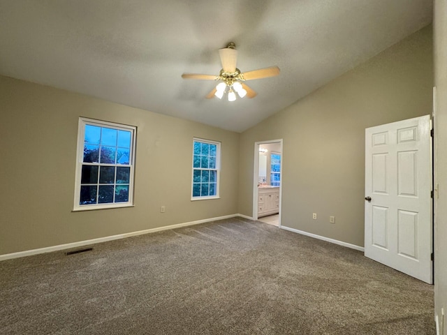 1317 Brook Ct, Erlanger, KY 41018 - empty room featuring vaulted ceiling, carpet floors, a ceiling fan, and baseboards