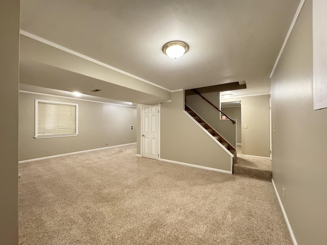 1317 Brook Ct, Erlanger, KY 41018 - finished below grade area with carpet floors, baseboards, stairway, and crown molding