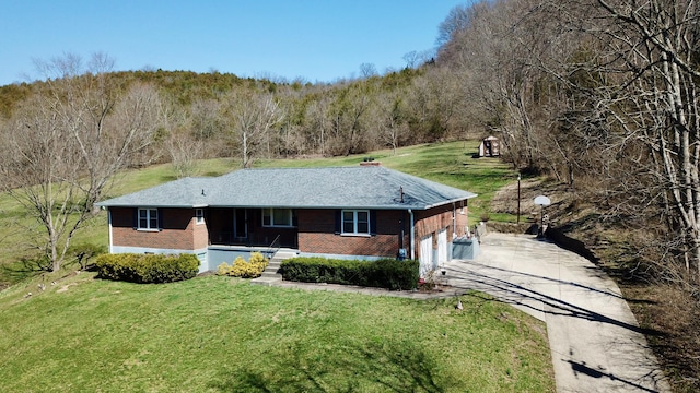 5939 Four Mile Rd, Melbourne, KY 41059 - ranch-style home featuring brick siding, driveway, a porch, and a front lawn
