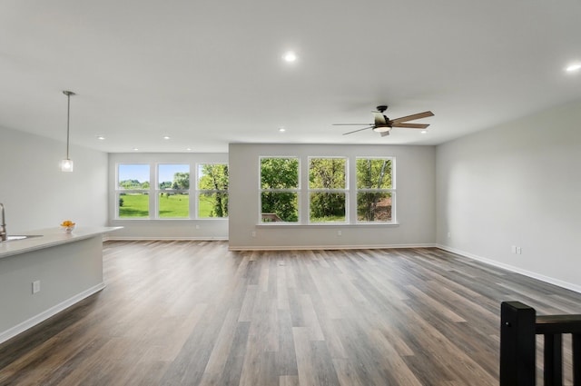 8042 Arcadia Blvd, Alexandria, KY 41001 - unfurnished living room with recessed lighting, a ceiling fan, healthy amount of natural light, baseboards, and dark wood finished floors
