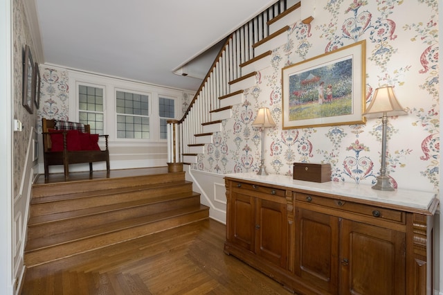 69 Linden Ave, Fort Thomas, KY 41075 - stairs featuring wallpapered walls and a wainscoted wall