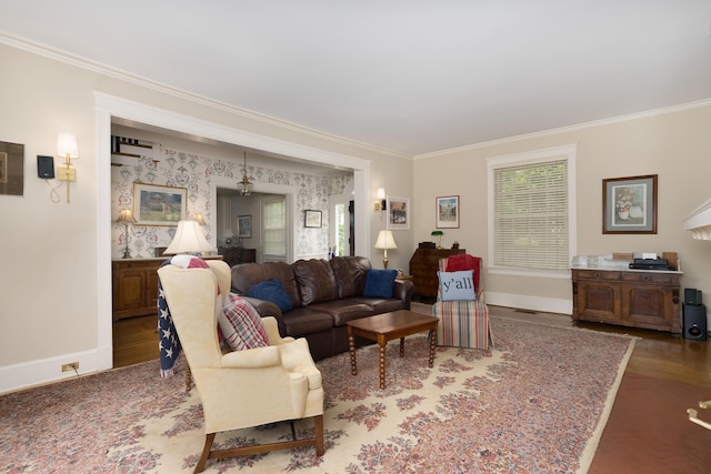 69 Linden Ave, Fort Thomas, KY 41075 - living room with baseboards, crown molding, healthy amount of natural light, and wood finished floors