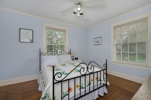69 Linden Ave, Fort Thomas, KY 41075 - bedroom featuring crown molding, baseboards, ceiling fan, and wood finished floors