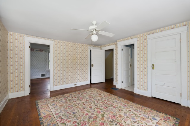 32 S Shaw Ln, Fort Thomas, KY 41075 - bedroom with wallpapered walls, baseboards, wood finished floors, and a ceiling fan
