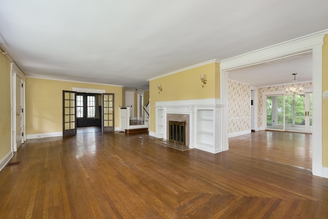 32 S Shaw Ln, Fort Thomas, KY 41075 - unfurnished living room featuring a chandelier, ornamental molding, baseboards, and a high end fireplace