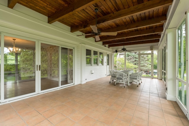 32 S Shaw Ln, Fort Thomas, KY 41075 - sunroom / solarium featuring ceiling fan, beam ceiling, healthy amount of natural light, and outdoor dining space