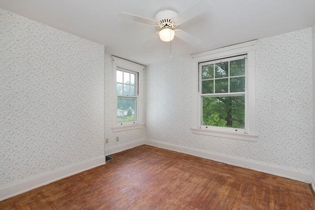 32 S Shaw Ln, Fort Thomas, KY 41075 - empty room with hardwood / wood-style floors, wallpapered walls, baseboards, and ceiling fan