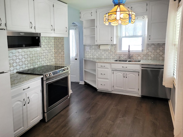 107 Timberlake Ave, Erlanger, KY 41018 - kitchen with open shelves, a sink, appliances with stainless steel finishes, and white cabinets