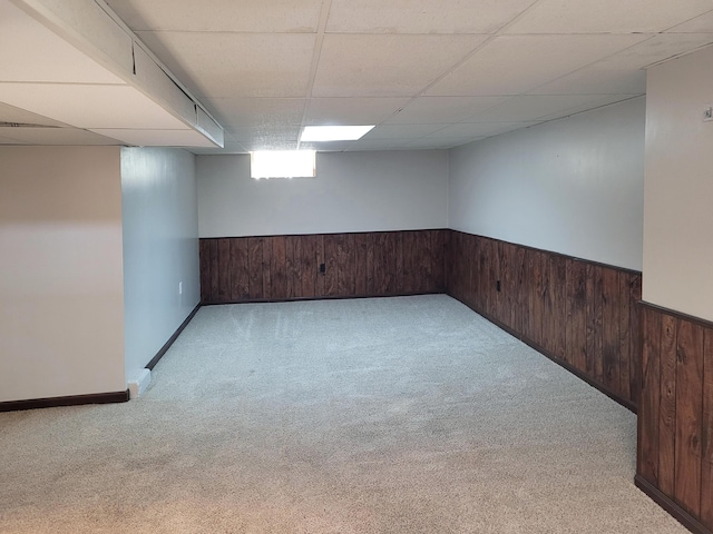 107 Timberlake Ave, Erlanger, KY 41018 - below grade area featuring carpet flooring, wood walls, a wainscoted wall, and a drop ceiling