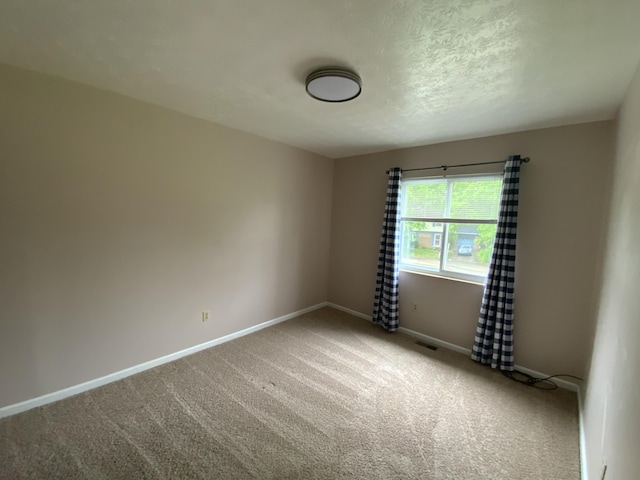 spare room with baseboards, carpet, and a textured ceiling