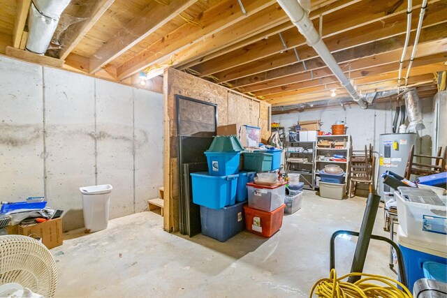unfinished below grade area with water heater