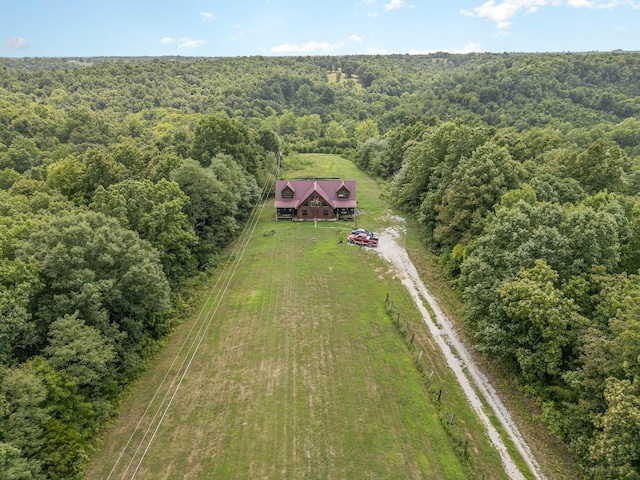 view of subject property with a forest