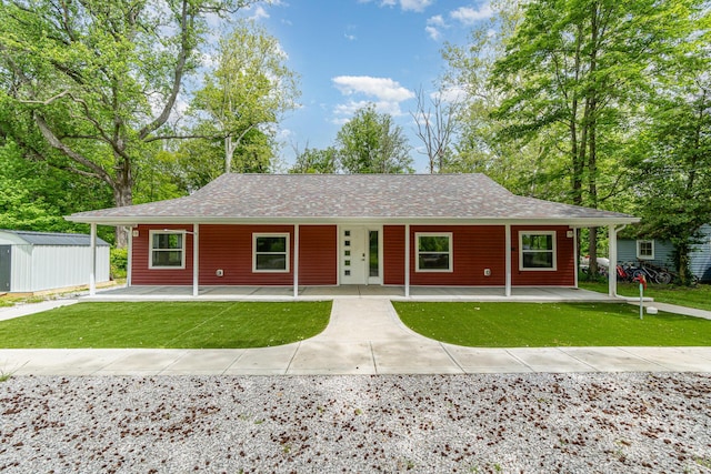 4034 N Lake Rd, Morning View, KY 41063 - ranch-style house with a front lawn, roof with shingles, and a porch